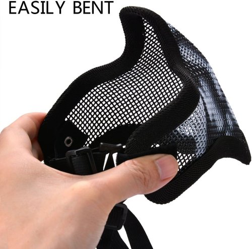 Airsoft Mask and Goggles - Airsoft Half Lower Face Mask Steel Metal Mesh for BB Gun/CS Game/Paintball/Shooting/Cosplay - Anti-UV Adjustable Combat Tactical Military Goggles for Men Women Kids