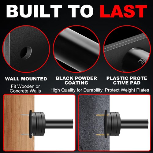 ANOSWXG Wall-Mounted Strength Training Plate Storage Rack – Heavy Duty 2” Weight Plate Holder with Foam Padding, Bumper Plate Storage for Home Gym, Garage, and Power Rack (Black-2pis)