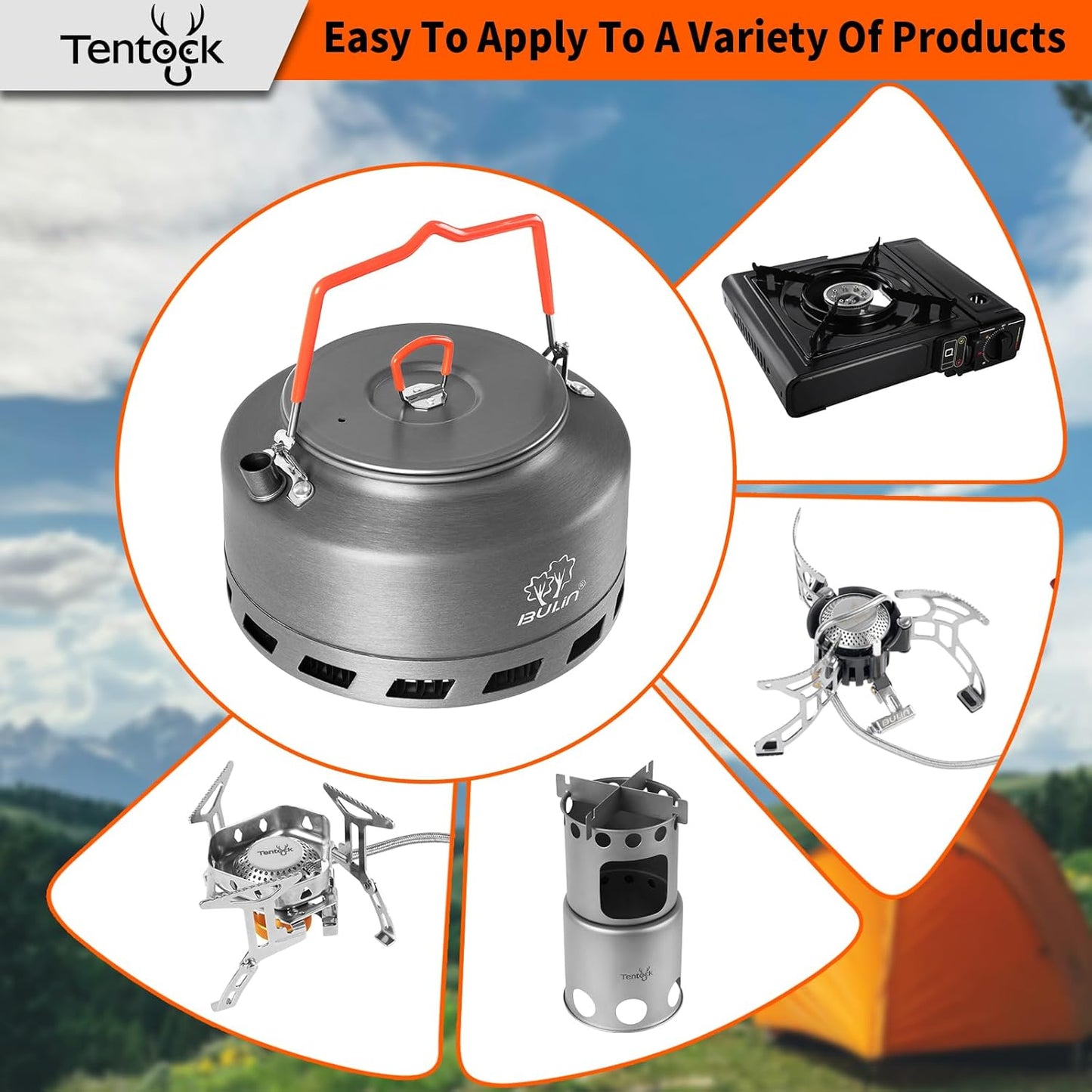Tentock Portable Hard Aluminum Camping Kettle Camping Tea Pots Campfire Kettle for Boiling Water for Backpacking Outdoor Activities