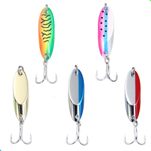 EXAURAFELIS 5pcs Fishing Lures Casting Spoon Lure Fishing Spoons Lures Troutlure Bass Lure Crappielure Pikelure Walleyelure for Saltwater and Freshwater with Tackle Box 1/4oz