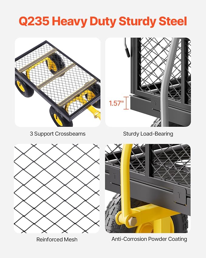 VEVOR Steel Garden Cart, Heavy Duty 500 lbs Capacity, with Removable Mesh Sides to Convert into Flatbed, Utility Metal Wagon with 180° Rotating Handle and 10 in Tires, Perfect for Garden, Farm, Yard