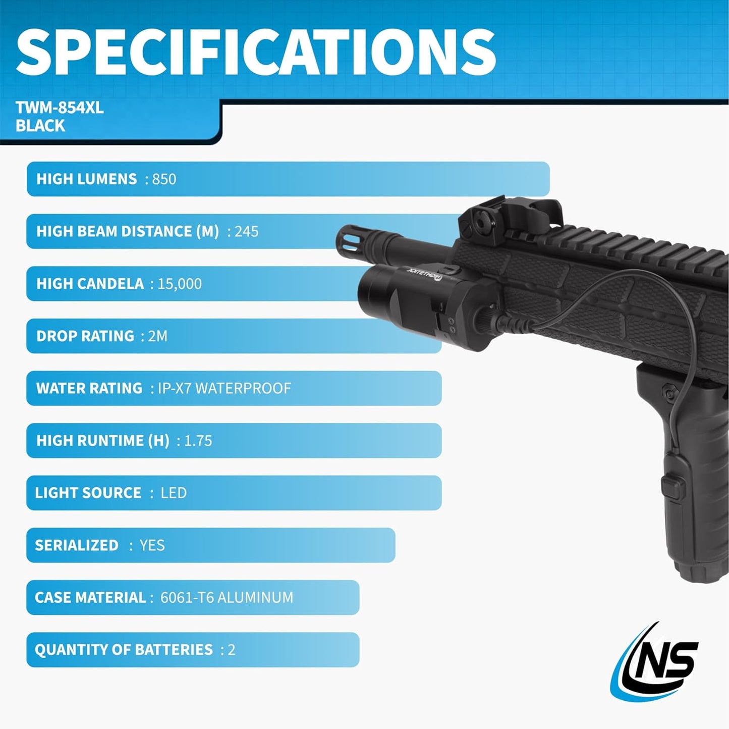 Nightstick TWM-854XL 850-Lumen Weapon-Mounted Light w/RPS - Long Gun