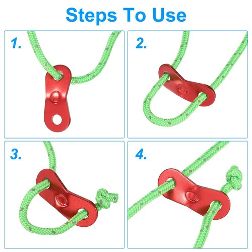 PATIKIL 5mm Tent Rope, 4 Pack 13ft Reflective Guyline Cord Tied Downs Rope Paracord Cord Camping Ropes with Red Aluminum Cord Adjusters for Camping Hiking Tent, Khaki