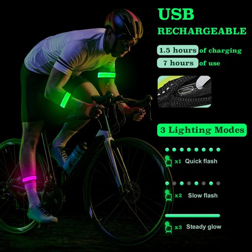PZRLit Running Light for Runners 2 Pack Rechargeable Light Up LED Bracelets Reflective Running Gear Wrist Flashlight Luminous Armband for Night for Joggers Bikers Walkers Men Women-Green
