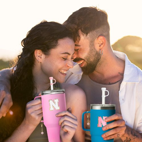 BABORUI 6Pcs Cup Accessories for Stanley Cup, Straw Cover Cap for Stanley Water Bottles 20 30 40oz, Initial Charm, Letter Cup Stickers for Stanley(N)