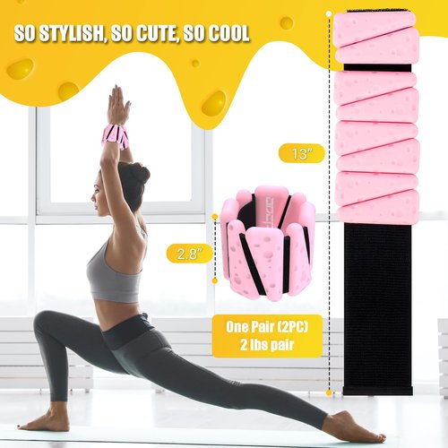 Wrist Ankle Weights for Women 2 Lbs, Adjustable Silicone Weighted Bangles for Arm & Leg Workouts, Wearable Weighted Bracelet for Pilates, Yoga, Barre, Walking and Pool Exercise (Set of 2)