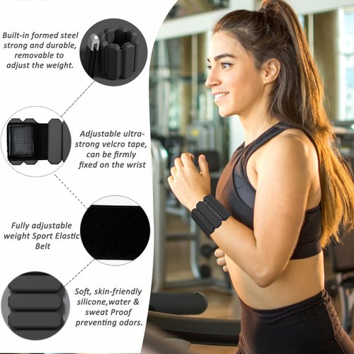 Wrist & Ankle Weights for Women Men, Adjustable Arm & Leg Weights Set of 2(1Lbs Each), Wearable Weighted Bracelet for Yoga, Pilates, Dance, Swimming, Running, Cardio, Gym Workouts (Black)