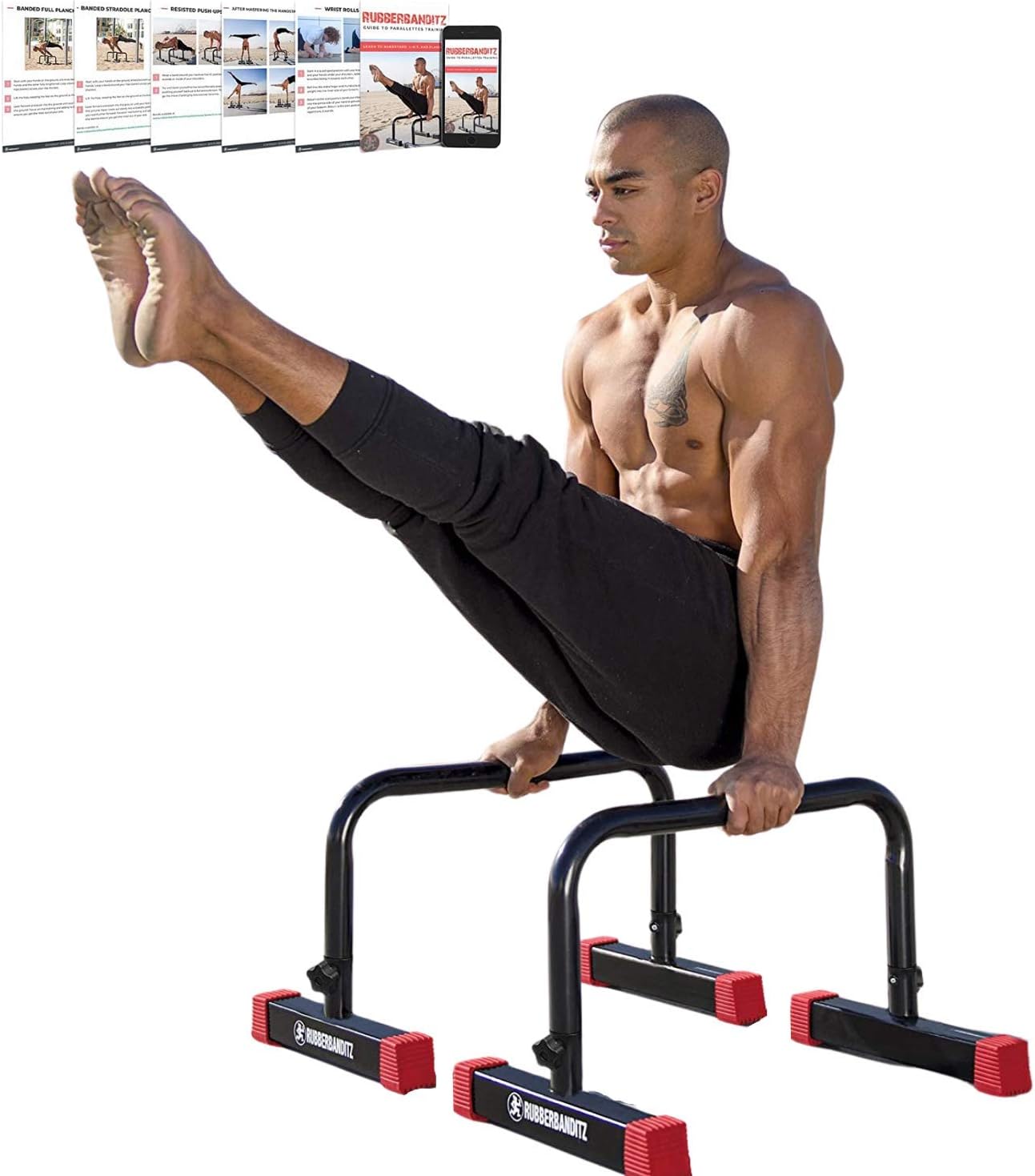 Rubberbanditz Parallette, Parallel Bars & Dip Station, Home Gym Essentials for L-Sit, Calisthenics, and Upper Body Workouts, Heavy Duty Ideal for Push Ups, Dips, Handstands & Gymnastics | Pack 1