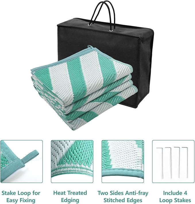 Anidaroel 8x10 Outdoor Rug for Patios Clearance, Waterproof Camping Rug for Outside RV, Reversible Plastic Straw Outside Rugs, Large Outdoor Area Rug for Garden, Camper, Pool Deck(Green,8’x10’)