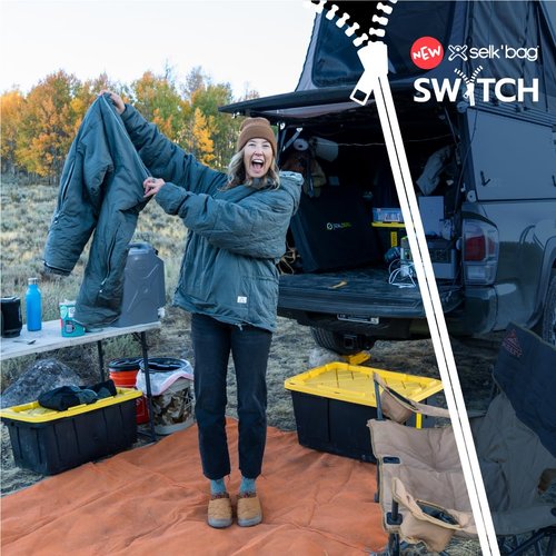Selk'bag SWYTCH Lite Wearable Sleeping Bag & Jacket | 2-in-1 Convertible, Lightweight, Eco-Friendly for Camping, Travel, Festivals & Everyday Use | Temp Rated 40°F (Cobre Black, Large)