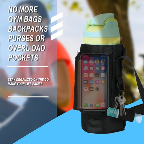 Water Bottle Carrier Bag Compatible with Owala FreeSip Water Bottle, Universal Bottle Holder Carrier Sling Sleeve with Adjustable Strap & Chapsticks Holder, Fit for A Variety of Owala Bottle, 24-40 oz