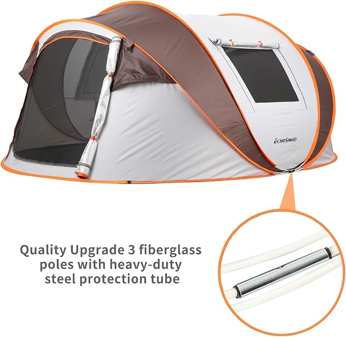 EchoSmile Camping Instant Pop Up Tent, 2/4/6/8/10 Person, Water Resistant Dome, Easy Setup for Camping Hiking and Outdoor, Portable with Carry Bag, 3 Season