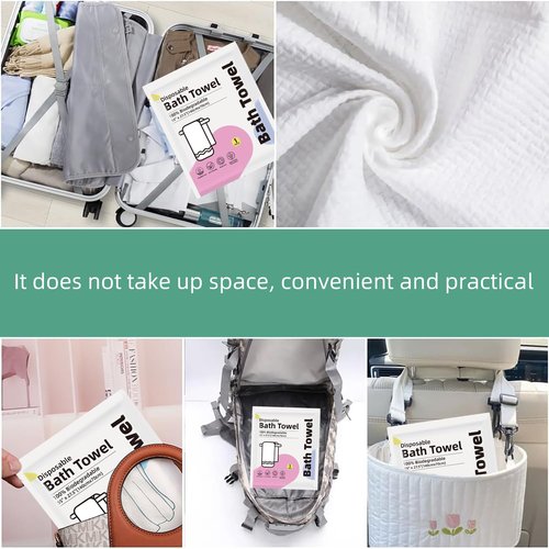 Professional-Grade Paper Plastic Bag Packaging, 1pc Disposable Bath Towels, 55 x 27.5 Inches, Lightweight, Absorbent, Quick-Drying for Travel, Hotel, Camping, Swimming, Spa