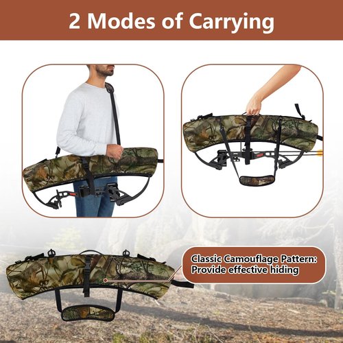 Compound Bow Sling, Quick Release Archery Bow Sling, 2 Carrying Modes Switchable, Adjustable Length & Shoulder Strap, Hunting and Target Practice Accessories, Camouflage Fabric