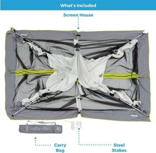 CORE 12'x10' Instant Screen House | Folding and Portable Large Pop Up Canopy Shelter with Included Carry Bag | Perfect for Family Camping, Outdoor, Picnic, Backyards, BBQ, Tailgate, Patio and Party