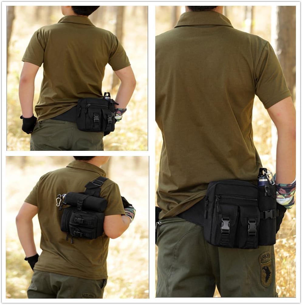 UNISTRENGH Tactical Fanny Packs Pouch With Water Bottle Pocket Holder Waterproof Molle Waist Pack Hip Belt Bag (Desert Camo)