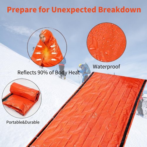 Emergency Sleeping Bag with Whistle, Portable Emergency Survival Bag, Lightweight Pocket Size Emergency Sleeping Bag, Waterproof Thermal Bivy Sack for Camping, Hiking (6)