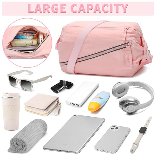 BOSSTIN Small Gym Duffle Crossbody Bag for Women & Men, Lightweight Compact Sports Workout Bag - Hot Pink