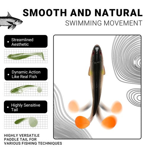 3.5In 0.42Oz Pre-Rigged Swim Baits for Bass Fishing - Jig Heads Soft Plastic Walleye Lures, Paddle Tail Swimbaits for Bass, Crappie & Trout Lures, Fishing Bait for Saltwater & Freshwater