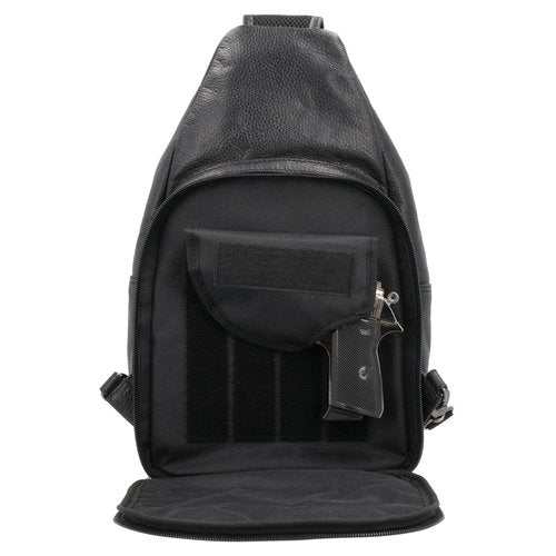 Lady Conceal Grayson Large Leather Sling Backpack with Locking Zippers (Black)