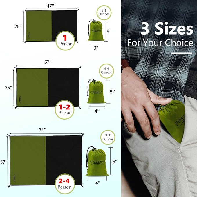 Frelaxy Pocket Picnic Blanket, Waterproof Beach Blanket, Compact Camping Blanket, Lightweight Outdoor Blanket for Beach Festival Camp Picnic Hiking Travel (Army Green, 28'' x 47'')