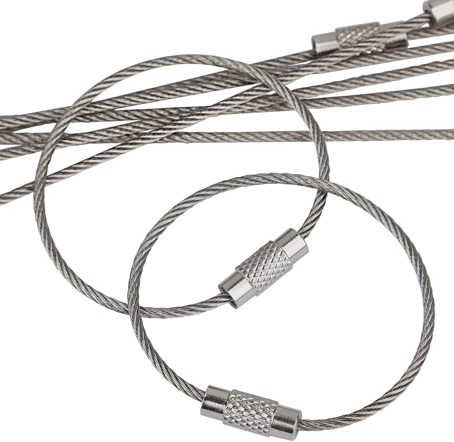 Pawfly 5 Inch/10 Inch Wire Keychain Cable Large Stainless Steel Key Ring Loop Holder, 20/50/100 Pack