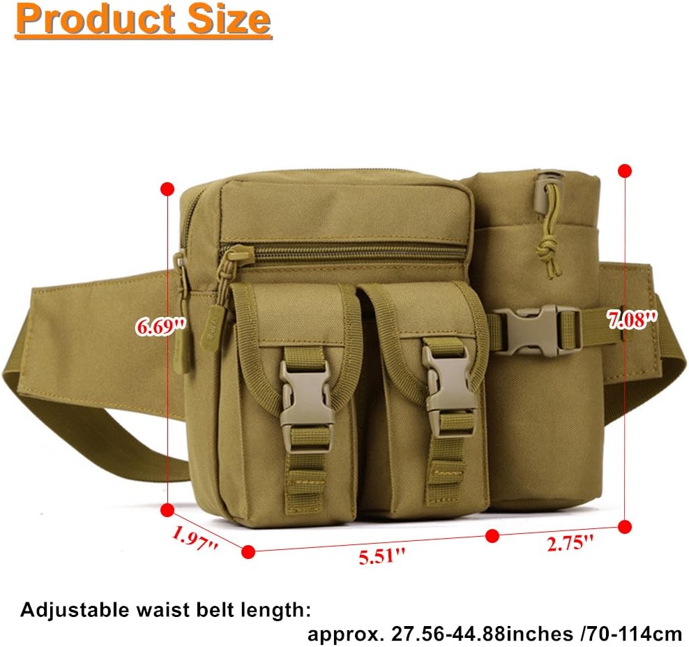 UNISTRENGH Tactical Fanny Packs Pouch With Water Bottle Pocket Holder Waterproof Molle Waist Pack Hip Belt Bag (Desert Camo)