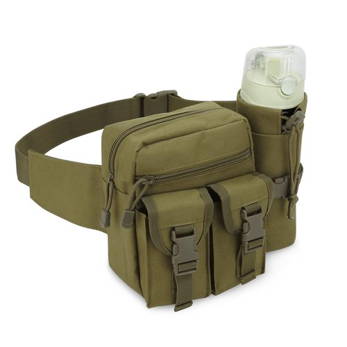 DOB SECHS Hiking Waist Bag with Detachable Water Bottle Holder and Adjustable Waist Belt Oxford Fanny Pack for Men Women Causal Belt Bag for Travel Outdoor Fishing Running Hiking Hunting,Khaki
