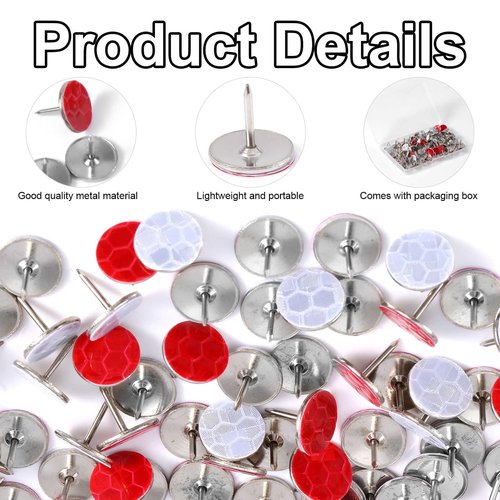 XIHIRCD 100pcs Reflective Tacks, Bright Eyes Hunting Trail Markers Glow in The Dark Tacks Trail Marking Tacks Reflective Mark Thumb Tacks for Hiking Camping Outdoor Tree Stand (White+Red)