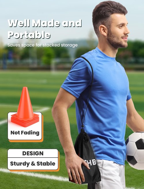 GHB Agility Ladder 1 Pack and 7 Inch 12 Pack Soccer Cones 2 Carrying Bag