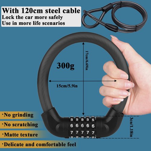 Cable Lock,4 ft Steel Security Cable with Alloy Combination Cable Lock,Heavy Duty Anti-Theft Chain Lock for Motorcycles,Bike,Gates,Outdoor Furniture - with Easy Locking-Mechanism