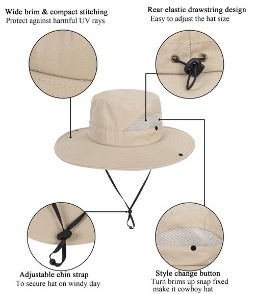 Kids Sun Hat with UV Protection Beach Bucket for Boys & Girls Wide Brim Safari Boonie Cap for Summer Outdoor Dark Beige