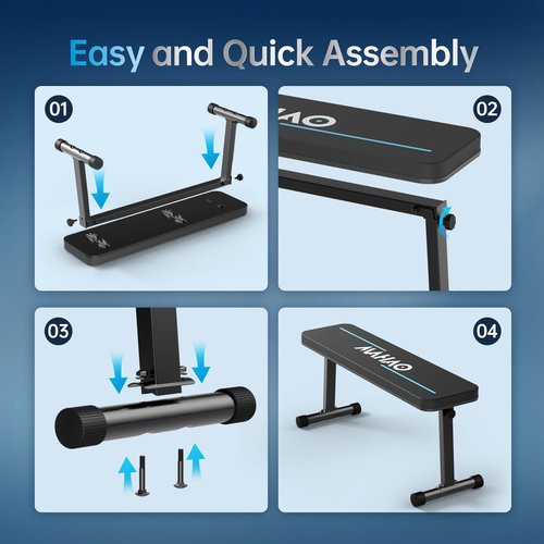 MAHAO Flat Weight Bench, Foldable Workout Bench for Home Gym with 660 LBS Weight Capacity, Flat Bench Press for Full Body Workout, Black MB20