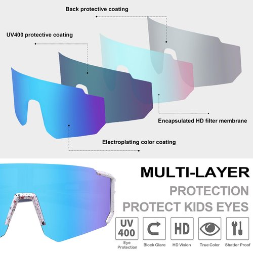 Disflmm Kids Sunglasses, Youth Baseball Sunglasses Boys Girls Softball Cycling UV400 Protection Sun Glasses Big Frame Goggles