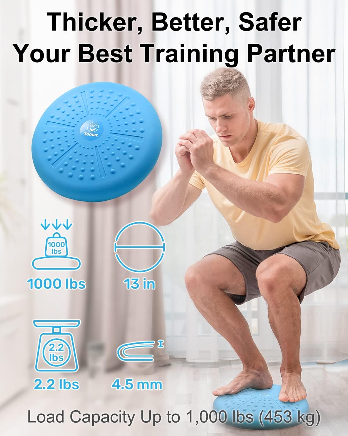 Tumaz Wobble Cushion - Wiggle Seat to Improve Sitting Posture & Stay Focused for Sensory Kids, Balance Disc to Core Strength & Flexible Seating [Extra Thick Balance Board, Pump Included Wobble Board]