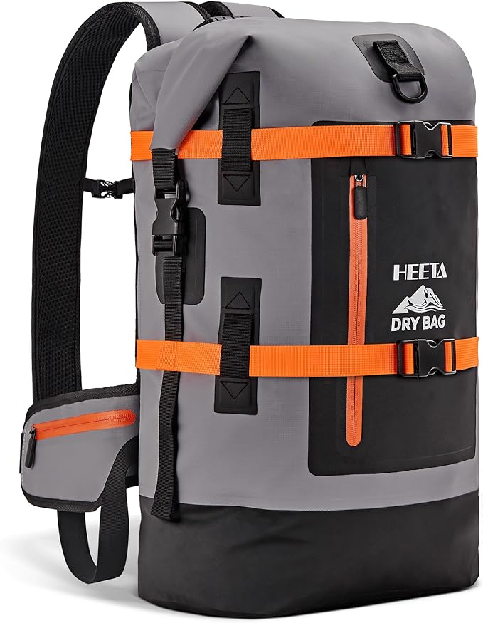 HEETA Waterproof Dry Bags Backpack 40L for Men & Women, Roll Top Heavy Duty Cushioned Hiking Backpack for Kayaking Boating Paddle Boarding Fishing Travel Camping Beach Vacation Cruise Ship Essentials
