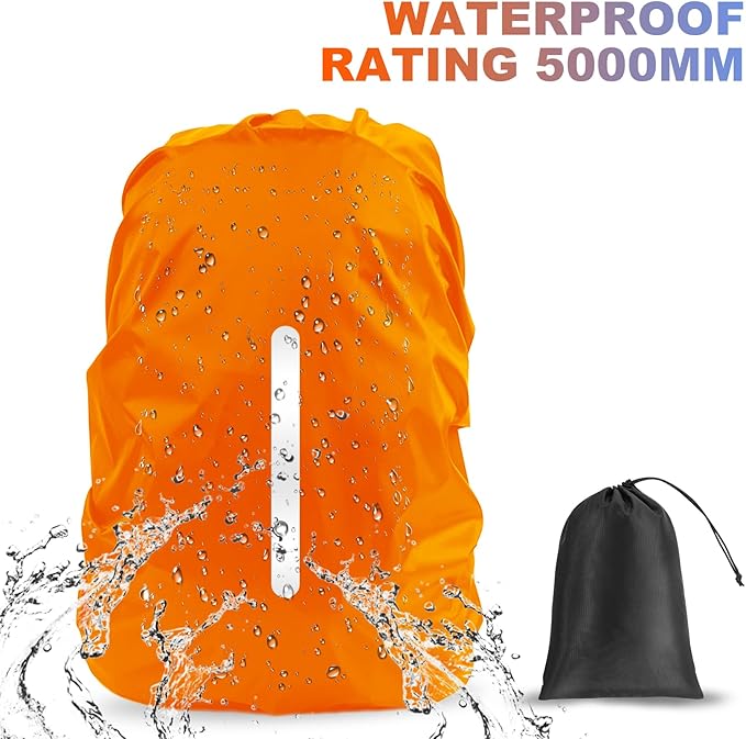 LAMA 2 Pack Waterproof Rain Cover for Backpack, Reflective Rucksack Rain Cover for Anti-dust/Anti-Theft/Bicycling/Hiking/Camping/Traveling/Outdoor Activities (1 Pcs Black + 1 Pcs Orange, XL)
