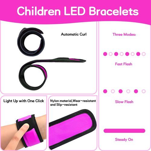 esonstyle 6 PCS LED Bracelets, LED Light Up Bracelets, Pink LED Wristbands, Led Slap Bracelets for Walking, Running, Jogging, Concerts, Sports, Camping, Sporting Events, Party, Rave Accessories