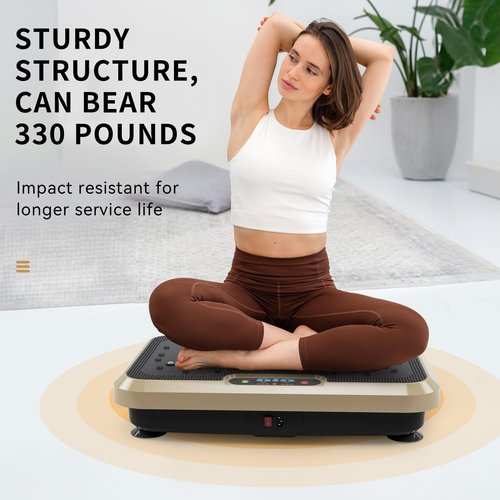 Vibration Plate Exercise Machine with Remote Control - Full Body Workout Platform with 200 Speed Settings for Weight Loss & Muscle Toning - Quiet Home Fitness Equipment, Supports 330lbs (Golden)