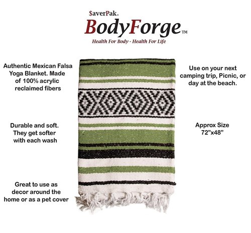 $averPak BodyForge Authentic Mexican Falsa Yoga Blanket (Green/Black/White)