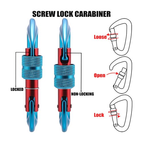 MCONUY 12kN Locking Carabiner Clips, Small Aluminium Carabiners Keychain, Heavy Duty Caribeaners for Camping, Hiking, Hammocks, Swings, Dog Leash, 2 Pcs (Blue)