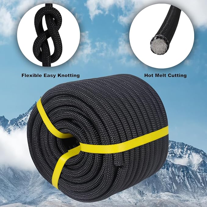 Double Braided Arborist Rope - 1/2 Inch x 150 Feet Polyester High Strength Climbing Rope for Tree Work, Swing, Halyard, Sailing(Black)