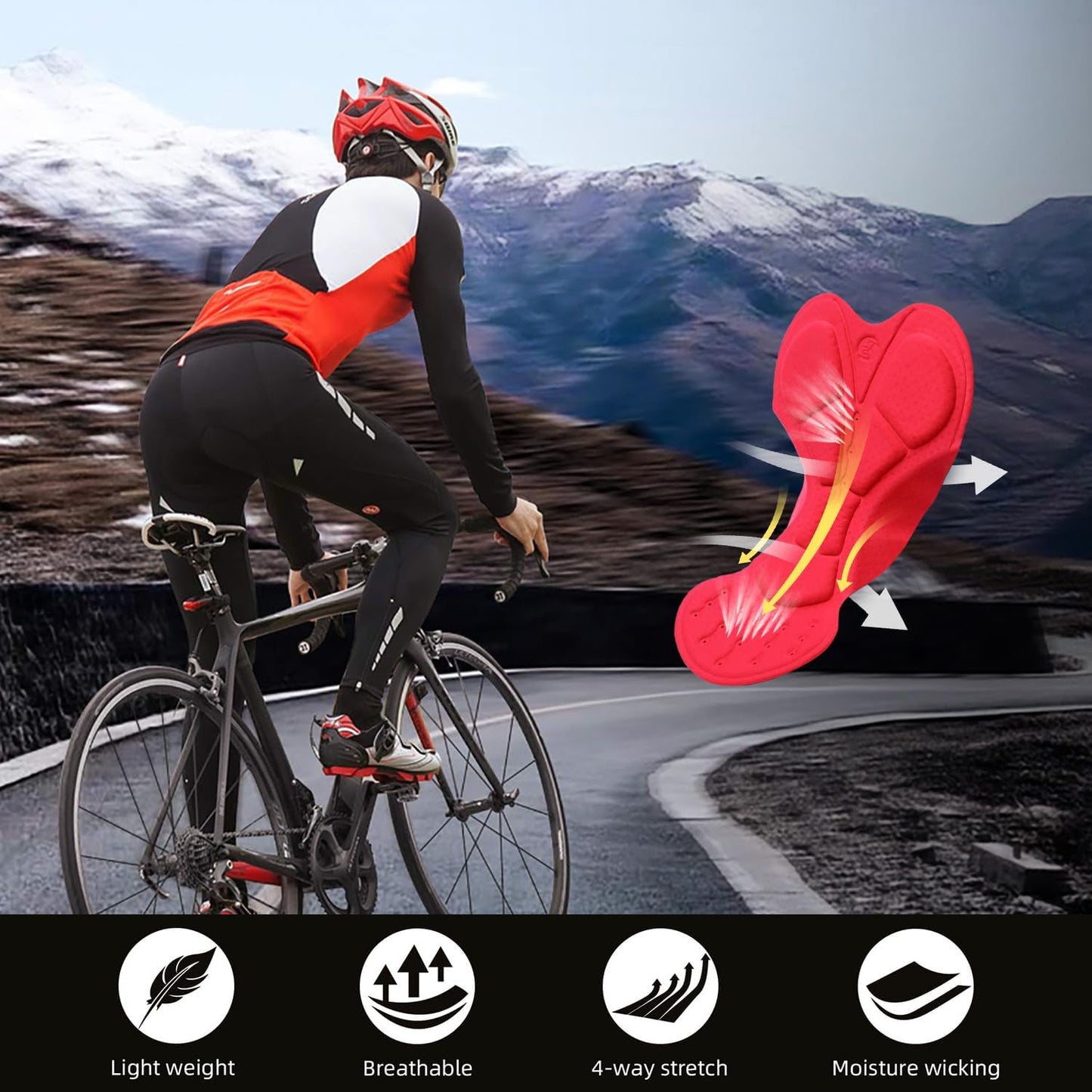 Souke Sports Men's Bike Pants Long 4D Padded Cycling Tights Leggings Outdoor Riding Bicycle