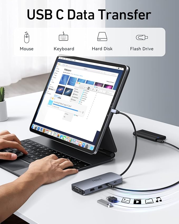USB C Docking Station Dual HDMI Monitor Adapter, Selore USB C Hub 3 Monitors with Dual HDMI, Displayport, VGA, 100W PD Charging, 3USB 2.0 Ports Adapter for Dell XPS, HP, Lenovo, etc