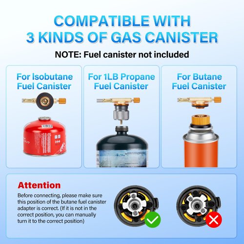 WADEO Three Fuel Portable Camping Stove with Windblocker, 3 in 1 Propane Butane Isobutane Stove with Carrying Case and Stainless Steel Hose Adapters, Gas Camp Stove for Cooking, BBQ, Travel RV, Hiking