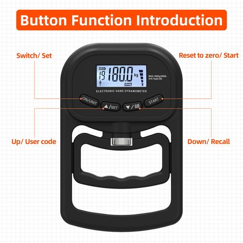 inaepeak 396lbs / 180kg Grip Strength Tester, Rechargeable Electronic Hand Dynamometer, Digital Grip Strength Tester with LCD Display, Adjustable Hand Grip Dynamometer Hand Exercisers for Strength
