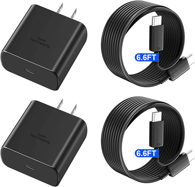 Phone 16 Pro Max Charger Fast Charging, 45W USB C Phone 16 Super Fast Charger Block with 6.6FT Long Type C Charging Cable Cord for Phone 16/16 Pro/16 Pro Max/16 Plus, 15/15 ProMax/Pro/Plus-2pack black