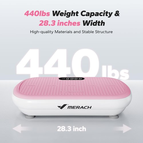 MERACH Vibration Plate Exercise Machine, Vibration Plate 440 Lbs Capacity, Bluetooth and Silicone Pedal, Stimulate Deep Fat, Vibration Plate for Lymphatic Drainage, Vibrating for Weight Loss (Pink)