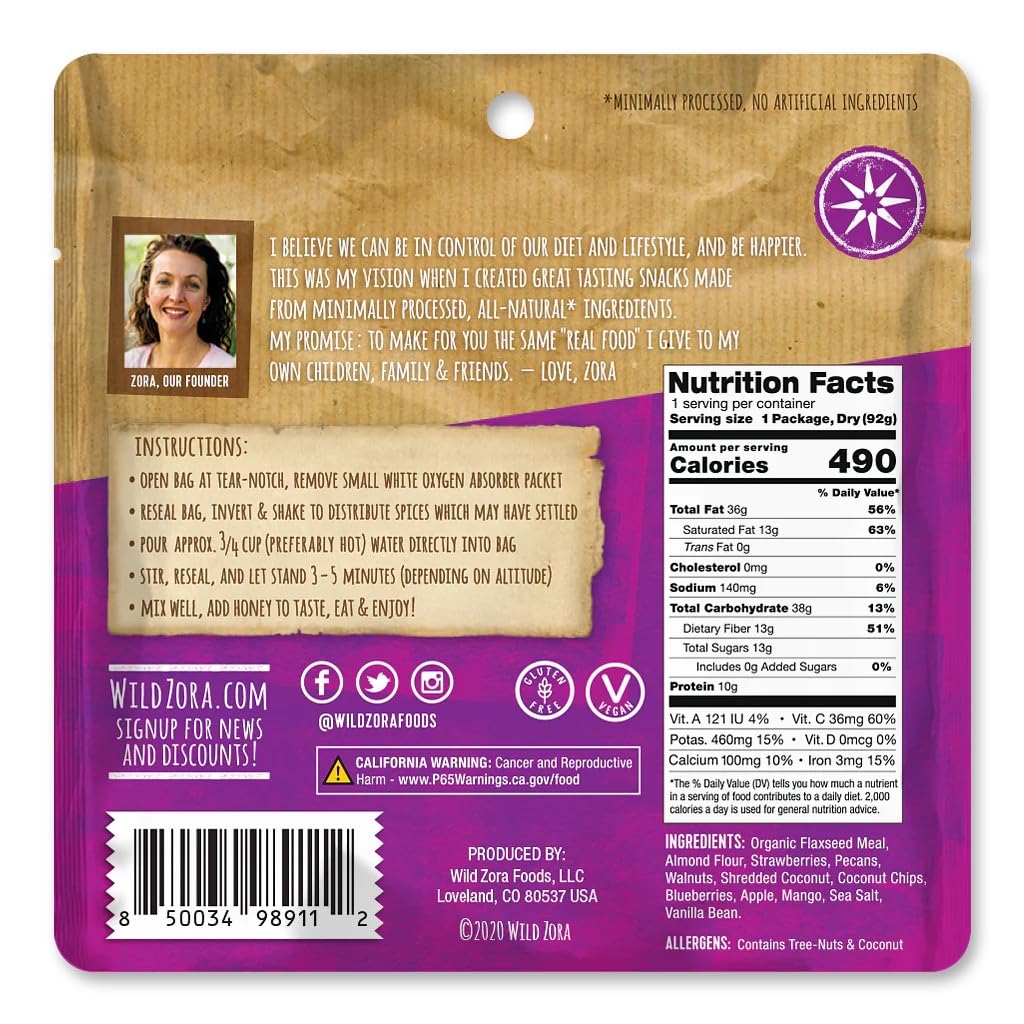 Wild Zora Paleo Freeze Dried Meals for Backpacking & Camping - Healthy Gluten Free & Grain Free Camping Meals/Backpacking Food + No Added Sugar - Great for Travel (AIP 4-pack)