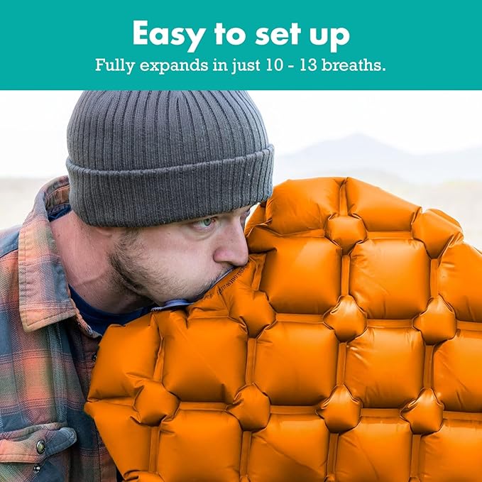 Inflatable Mat for Camping - Pack of 2 - Ultralight Sleeping Pad for Camping and Backpacking - Compact Air Mattress - Camping Mat with Tear-Resistant Ripstop Nylon - 73.5" x 21.5" - Orange